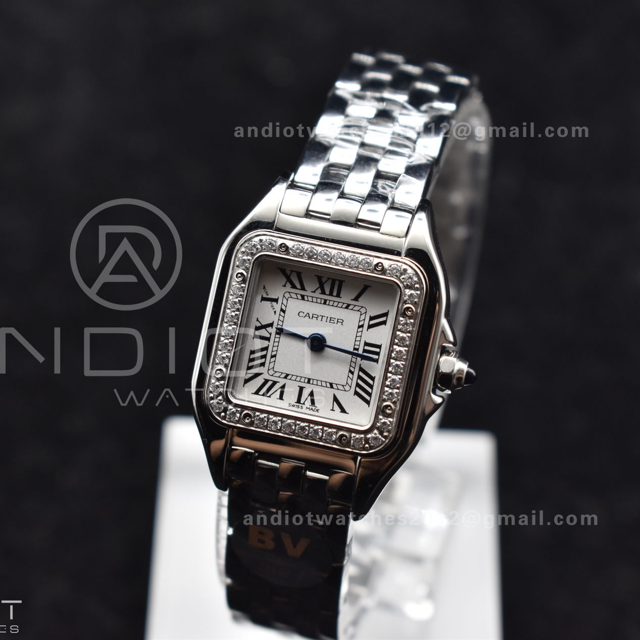 Panthère 22mm BVF 1:1 Best Edition SS White Dial Diamonds Bezel on SS Bracelet Ronda Quartz